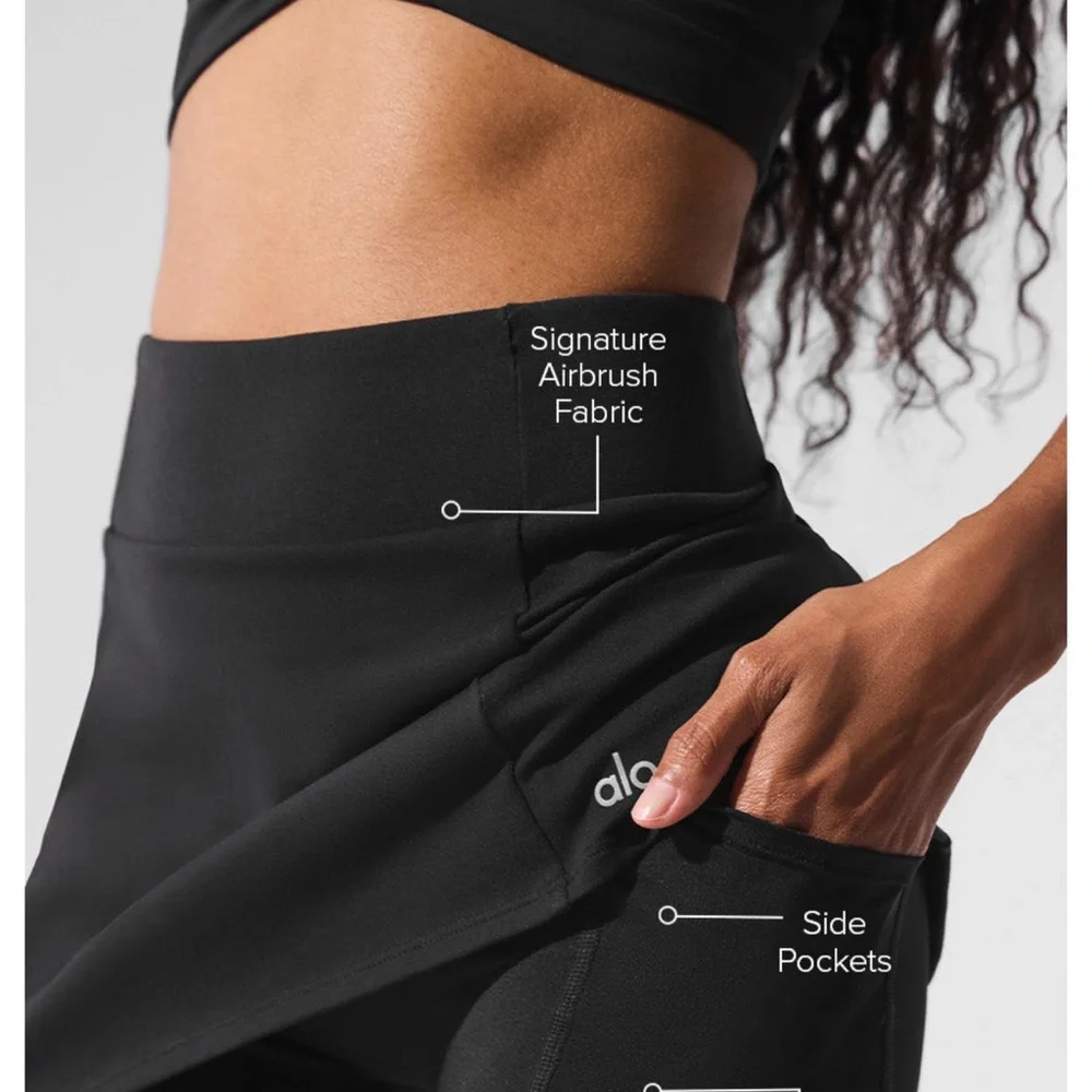 NWT Alo Yoga High Waist Good Form Black Mini Skirt with Pocket